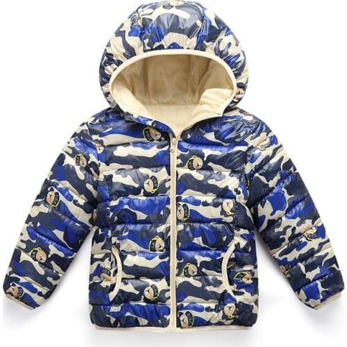 Autumn Winter Childrens down cotton jacket outdoor boys girls Camouflage thin Hooded coat kids Ultra-light zipper outwear Tops