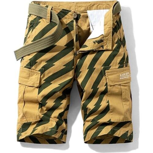 Pure Cotton Summer Mens Cargo Shorts Boys Casual Pocket Streetwear Plus Size Male Long Bermuda Graphic Striped Z155