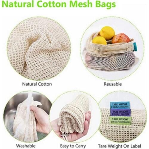 Reusable Produce Bags Cotton Net Bags for Storage Fruit Vegetable With Drawstring Organizer Storage Mesh Bag Eco friendly