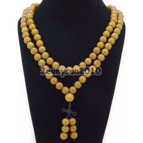 Natural Woodgrain 10mm Gems Stone Buddhist 108 Bead Prayer Mala Long Necklace Multi-Purpose Bracelet Necklace 5Strands/Pack