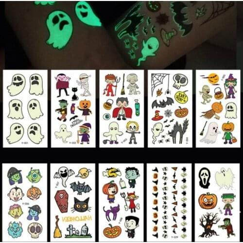 New Big Florescence Night Temporary Tattoo Bar Luminous Body Tattoo Halloween Tattoo Sticker Xmas florescent light Tattoo 500pcs