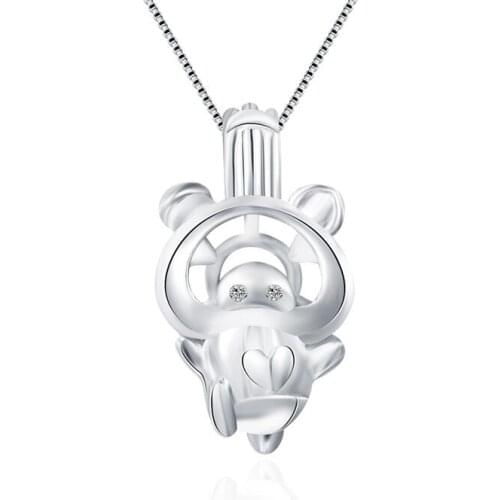 CLUCI 925 Sterling Silver Charms Pig Pendant Necklace Jewelry for Women Cute Pig Silver 925 Cage Pendant Pearl Locket SC078SB