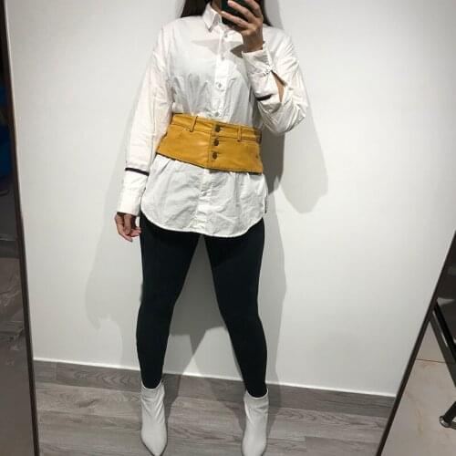 Lady genuine leather belt lambskirn cummerbunds