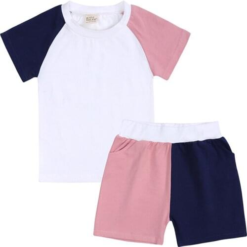 Kids Tales Tracksuits for Children Baby Boy Girls Clothing Sets Contrast Color Top+Shorts for Girls Teens Outfit Set 2pcs Summer