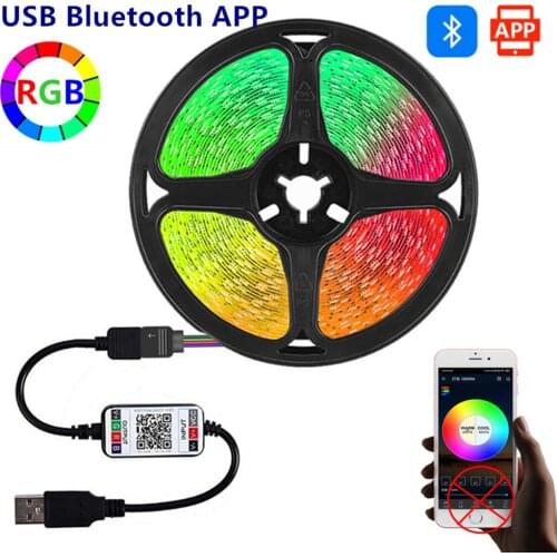 Bluetooth LED Strip Lights USB RGB 5V 5050SMD TV Desktop PC Screen Ambinet Decoration Lighting Luces LED Lights for Bedroom 5M