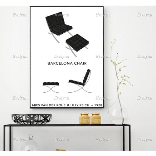 Architecture Vintage Bauhaus Mies Van Der Rohe - Barcelona Chair Design Poster Wall Art Prints Home Decor Canvas Floating Frame
