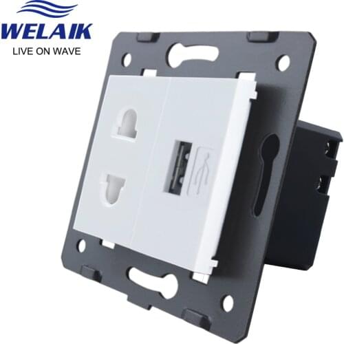 WELAIK EU-Standard 2-hole multi-function-socket+USB-Socket DIY-Parts-Wall-Socket parts-Without Glass-Panel A8TSUSW/B
