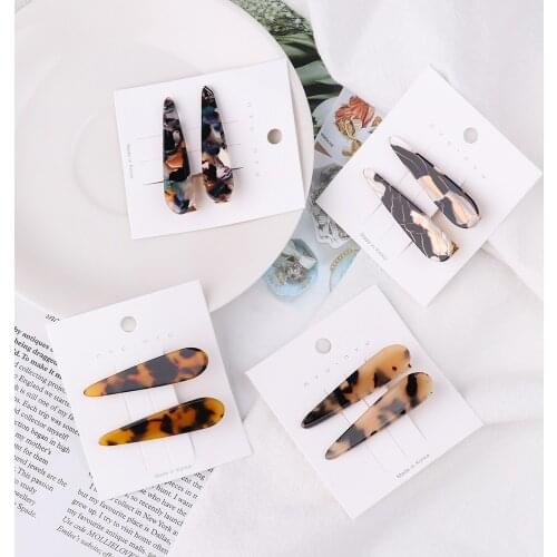 2PCS/Set Women Elegant Leopard Print Acetate Geometric Hair Clip Headband Hairpin Barrette Headwear Fashion Hair Accessories