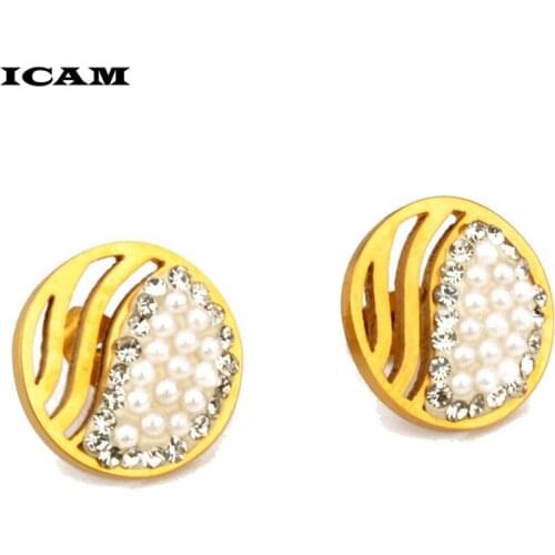 ICAM Crystal Simulated Pearl Earrings Women Jewelry Round Stainless Steel Stud Earring Bijouteria brincos fashion