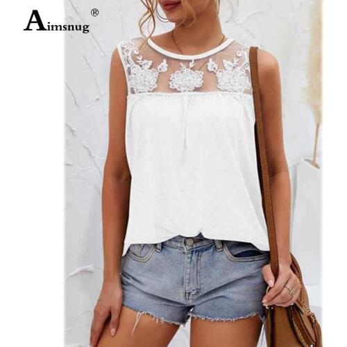 Women Sleeveless Tops Fashion 2021 Patchwork Guaze Embroidery Tees Shirts White Blue Female T shirts Latest Summer Casual Shirts