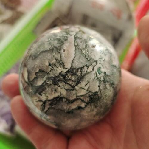 1pcs Indian moss Natural green dot Jaspers agates sphere crystal healing jewelry green round