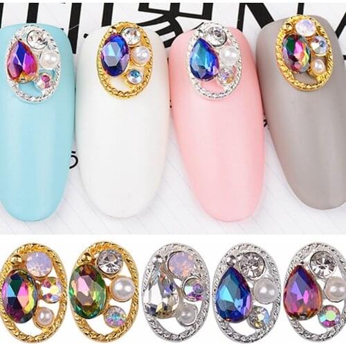 10pcs Mixed style Nail Art Decoration Rhinestones 3D metal Hollow Oval frame glitter studs nails accessoires Manicure DIY tools