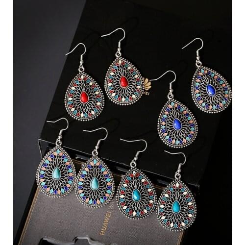 2020 Vintage Indian Bollywood Carved Water Drop Earrings Jhumka Jhumki Womens Boho Ethnic Beaded Earring Jewelry