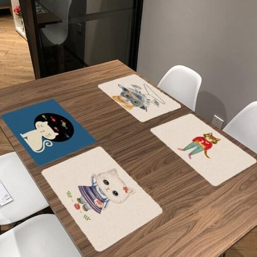 42*32cm Cartoon Cute Cats Printed Table Napkins for Wedding Party Table Napkin Cloth Polyester Western Dinner Mat Home Textile