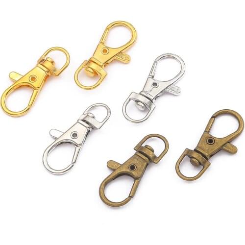 5-20pcs/lot 13X34mm Bronze Rhodium Gold color Keychain Ring Lobster Clasp Key Hook Chain For Jewelry Making Findings Supplies
