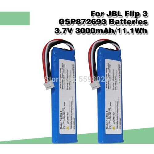 3.7V 3000mAh/11.1Wh GSP872693 Battery for JBL Flip 3 Flip3 JBLFlip3 High Capacity Battery