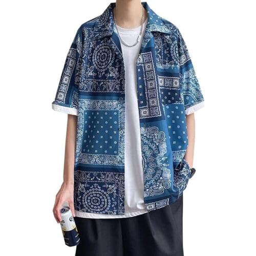 Bandana Men Shirt Oversized Paisley Boys Shirt Short Sleeve Top Hawaiian Beach Loose Shirts 2021 Hawaiian Summer Male Clothing