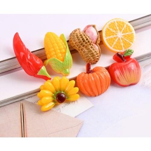 Free Shipping 20pcs Kawaii Fruit Apple Lemon Banana Vegetable Pepper Corn Pumpkin Resin Cabochons Cameo Patch Sticker Beads Char