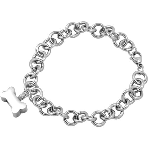 IJB5084 Stainless Steel Cremation Charm Link Bracelet Ball Bracelet Pet Memorial Urn Bracelet for Dog,Cat Ashes