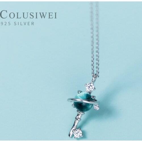Colusiwei Dream Aurora Key Crystal Pendant Necklace for Women Authentic 925 Sterling Silver Planet Saturn Fashion Jewelry Gifts