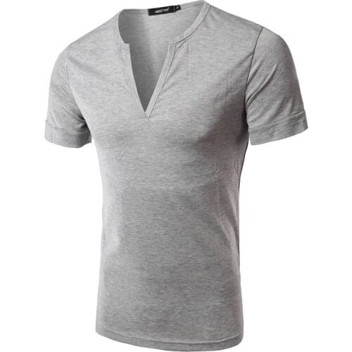 Mens Deep V-neck Tee Shirt Solid Slim T-shirt Short Sleeve Tops Plus Size K14