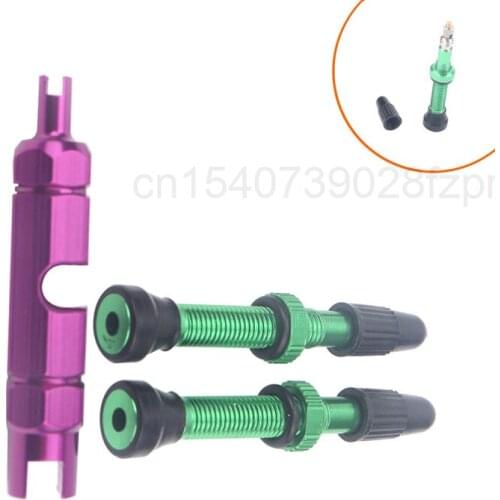 Two Combined 40mm Green French Valves with Blue Disassembly Tools Are Suitable for Mountain Bikes