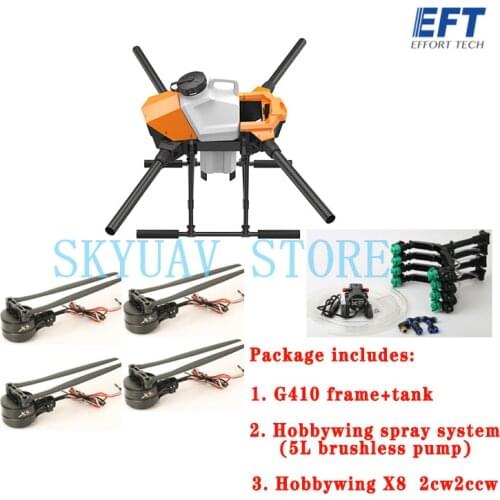 EFT New G410 Four-axis 10L/KG Agricultural Spray Drone Frame Kit 1513mm Wheelbase Brushless Spray System X8 Power System