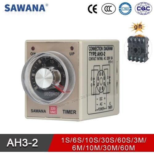 Electronic Time relay AH3-2 AC380V AC415V AC24V Variable time relay 8 pins socket base 1S,3S,6S,10S,30S, Timer Relays