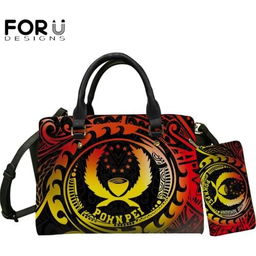 FORUDESIGNS Women Fashion Handbags Pohnpei Tribal Polynesian Gradient Print Ladies Crossbody Satchel Pu Leather Totes Bag&Wallet