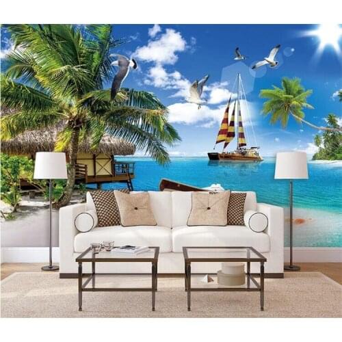 Custom Mural Seascape Love Sea Coconut Tree Landscape Maldives TV Living Room Backdrop Home Decor 3D Wallpaper Papel De Parede