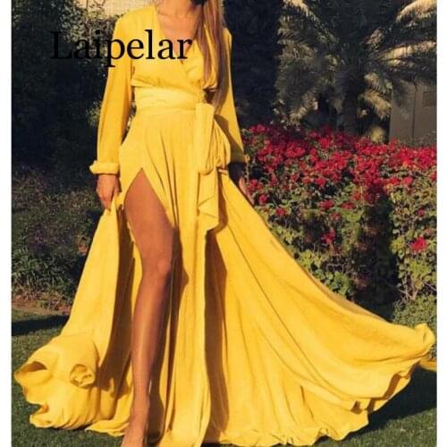 Laipelar Fashion High Slit Robe Sexy Bandage Wrap Maxi Dress Women Red Green Yellow Long Party Dress Evening
