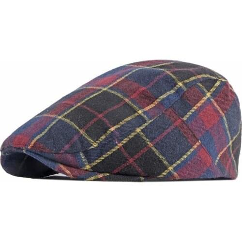 Polyester Autumn Winter Fashion Colorful Plaid Newsboy Caps Flat Peaked Cap Men and Women Painter Beret Hats 93