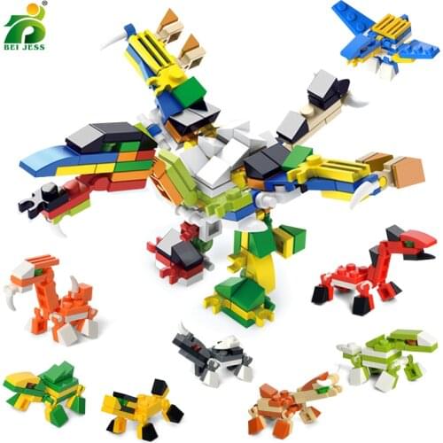 21Pcs Childrens 8 in 1 Classic Building Blocks Set Plastic Dinosaurs Micro Constructor Animal Educational Toy For Boy Gifts