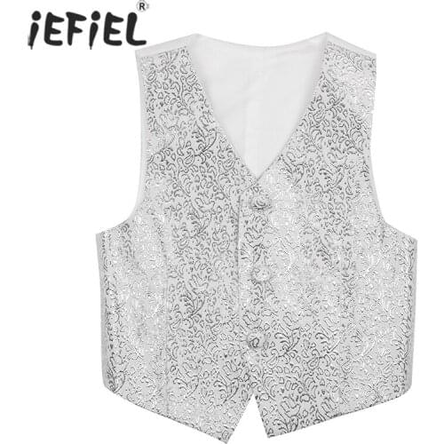 3-14Years Children Kids Boys Formal Gentleman Suits Waistcoat Floral Pattern Formal Suit Vest Wedding Birthday Party Clothes