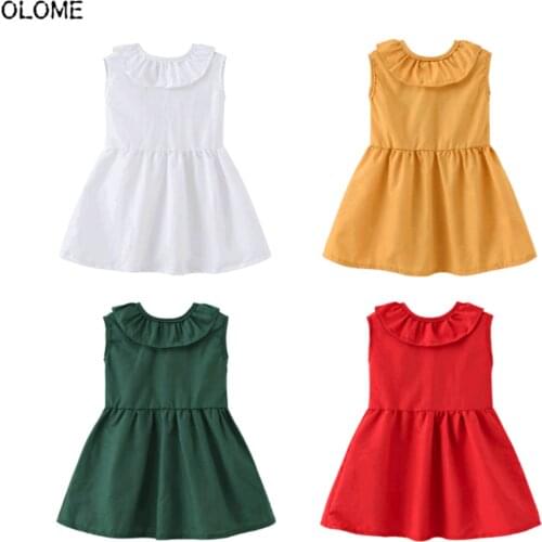 OLOME Summer Plain Sleeveless Girls Dresses V Collar Back Pure color Little Girl Skirt Light Cool Comfortable Baby Girls Dress