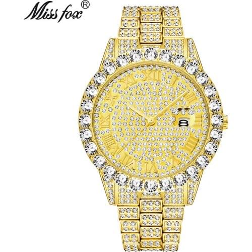 Top Selling Luxury Brand Gold Fashion Watches Mens Big Diamond Bracelet Watch Man Wristwatch Male Iced Out Watchs