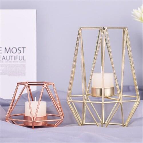 Nordic Metal Candlestick Rose Gold Candle Holder Creative Hexagon Candle Stand Household Exquisite Light Luxury Candelabra Decor