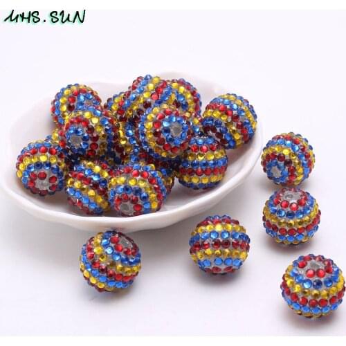 MHS.SUN Hot Sale 50PCS Handmade Chunky Resin Rhinestone Beads Kids DIY Necklace Jewelry Making Round Bubblegum Loose Ball Beads