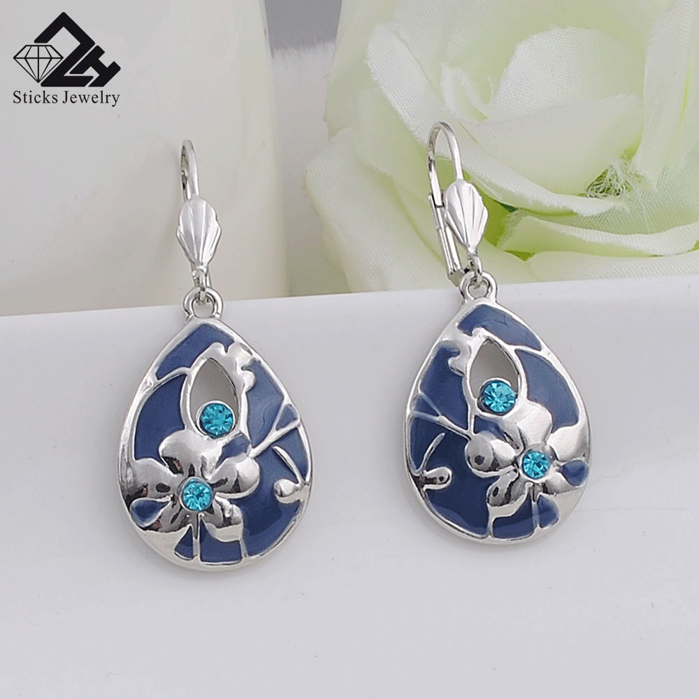 Trendy Charm Earring Clip for Women Water Drop Shape Rhinestone Enamel Accessories
