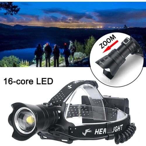 16-Core XHP160 Powerful Zoom Led Headlamp Rechargeable 18650 USB Head Lamp with 3 Mode Light and Power Display Headlights