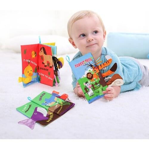 Soft Touch Feel Crinkle Tail Cloth Books For Baby 0-12months Montessori Animal Early Educational Bath Rattles Interactive Toys