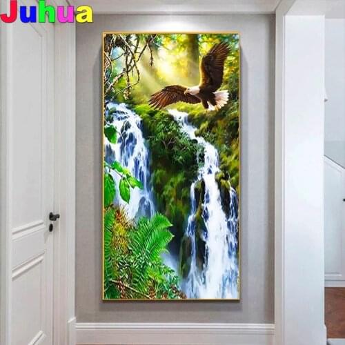 Waterfall DIY Diamond Embroidery landscape eagle 5d Diamond Painting Mosaic Kits Sale Picture Of Rhinestones Wall Art home decor