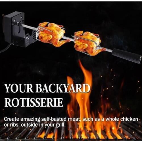 Rotisserie Kit Stainless Steel Automatic BBQ Rotisserie Kit Grill Rotisserie Set with Motor for Grilling Hot Dog Chicken Steak E