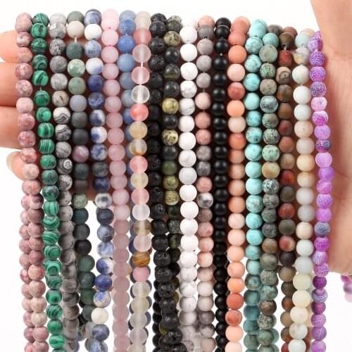 Natural Matte Dull Polish Frosted Jaspers Agates Amazonite Quartz Turquoises Stone Round Beads For Jewelry Making DIY Bracelet