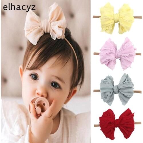 NEW Summer Cute Soft Lace Bow Baby Nylon Headband Girls Hair Band Fashion Newborn Infant Hair Bows Kids Elastic Hair Accessories