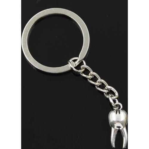New Fashion Men 30mm Keychain DIY Metal Holder Chain Vintage Zombie Tooth Teeth Molar 20x8mm Silver Color Pendant Gift