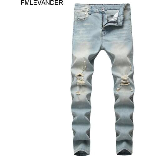 New Design Spring Light Denim Plus Size 42 Long Pants Trousers Jean Homme Skinny Jeans Men