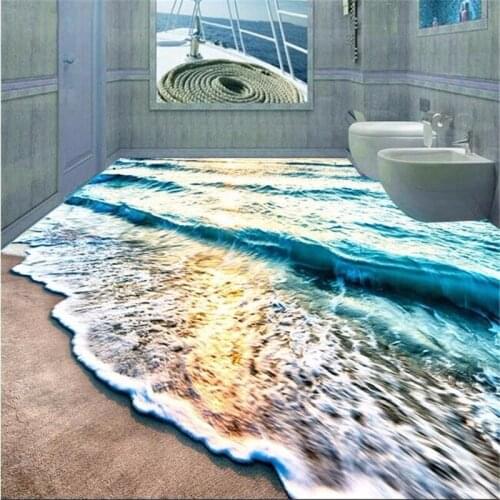 Beibehang flooring wall paper mural Beach blue sea water ripples non-slip waterproof thickened pvc self adhesive wallpaper roll