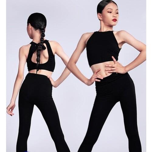 2020 Latin Dance Clothes Kids Black Halter Top Latin Pants Suit Ballroom Dancing Clothes Samba Tango Latin Dance Costumes DN6842