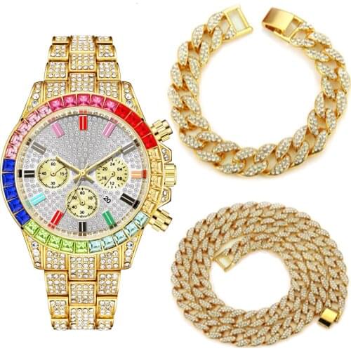 Choker Necklace Bracelet Watch Hip Hop Mens Jewelry Cuban Link Chain Gold Iced Out Chains for Men Necklace for Men Women Cubana